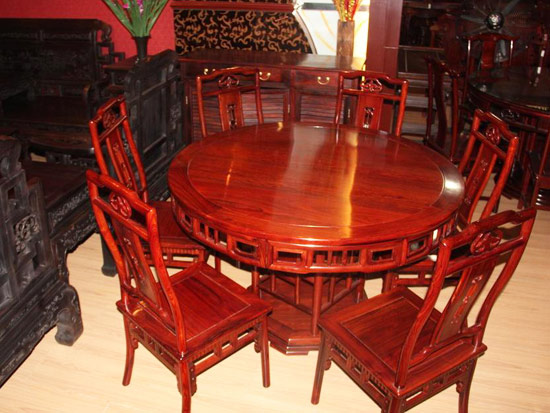 家用红木圆餐桌五件套
